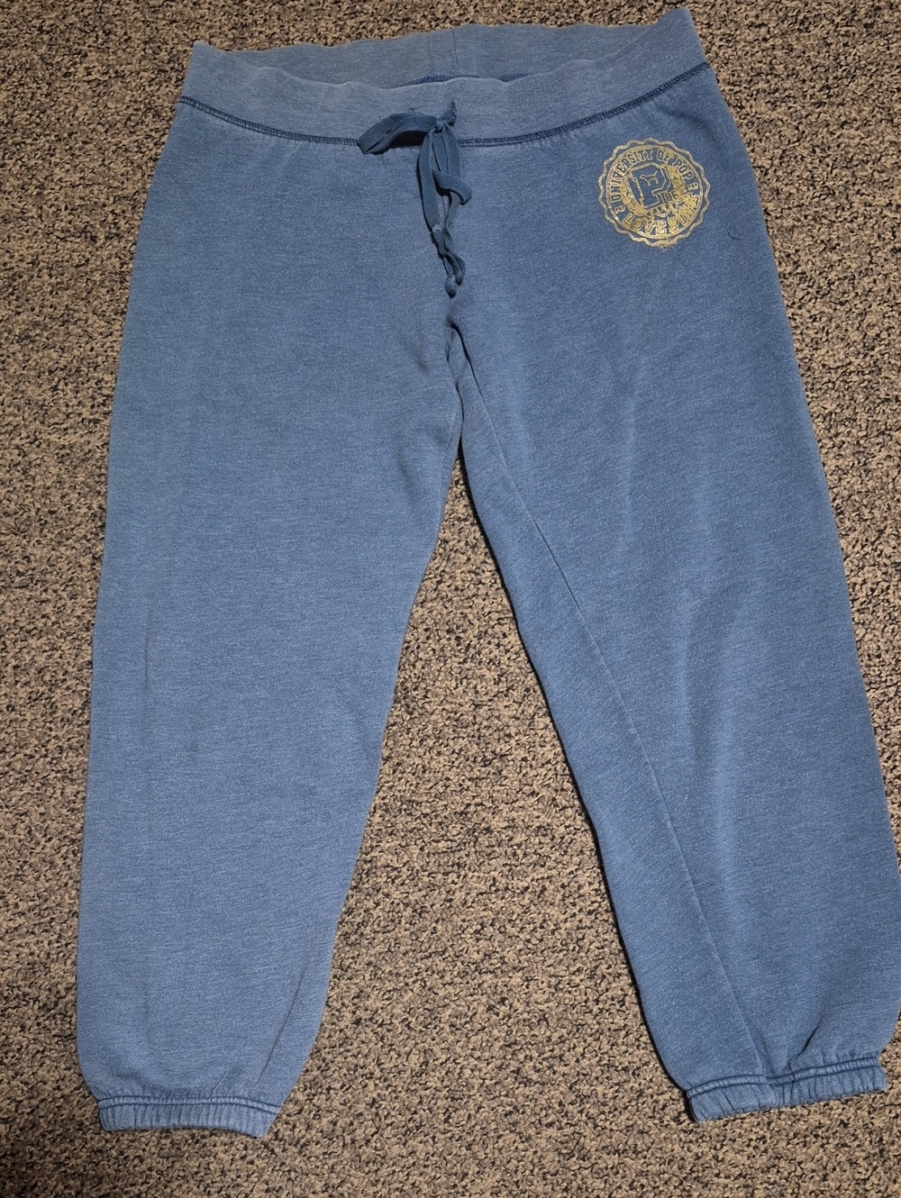 PINK Victoria's Secret Blue Drawstring Jogger Sweatpants with Gold Crest